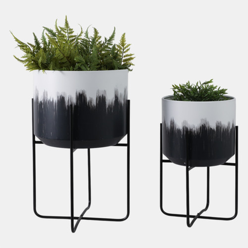 Sagebrook Home S/2 19/23" Metal Planters On Stands White/blk Kd Wishlist Create New