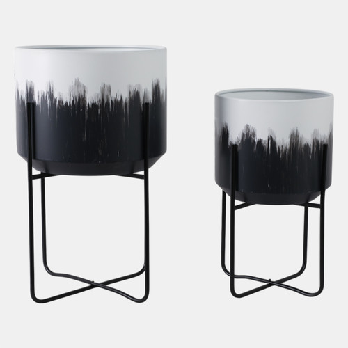 Sagebrook Home S/2 19/23" Metal Planters On Stands White/blk Kd Wishlist Create New