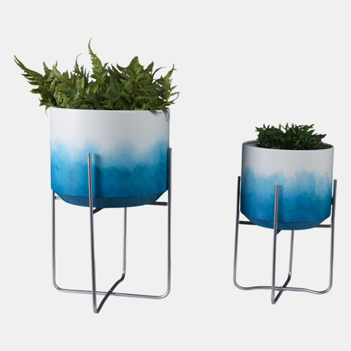 Sagebrook Home S/2 19/23" Ombre Metal Planters On Stands Blue Kd Wishlist Create New