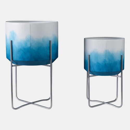 Sagebrook Home S/2 19/23" Ombre Metal Planters On Stands Blue Kd Wishlist Create New