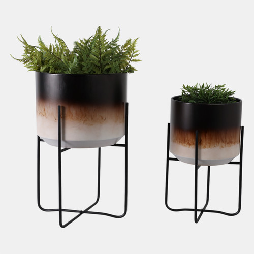 Sagebrook Home S/2 19/23" Ombre Metal Planters On Stands Brown K Wishlist Create New