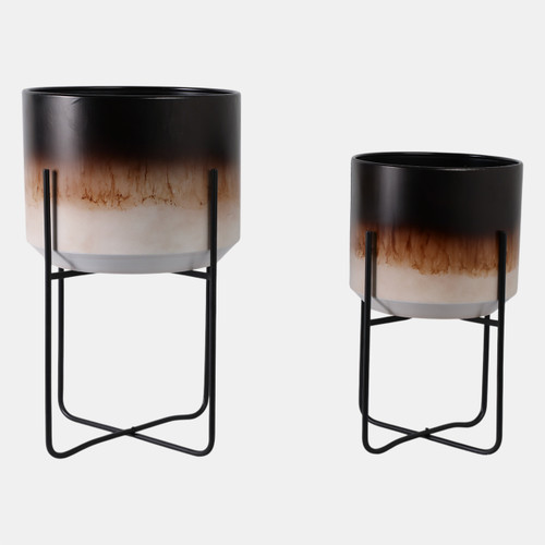 Sagebrook Home S/2 19/23" Ombre Metal Planters On Stands Brown K Wishlist Create New