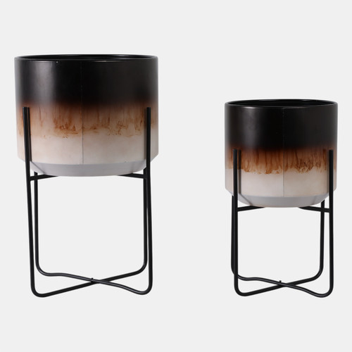 Sagebrook Home S/2 19/23" Ombre Metal Planters On Stands Brown K Wishlist Create New