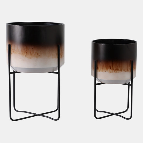 sagebrook home S/2 19/23" Ombre Metal Planters On Stands Brown K Wishlist Create New