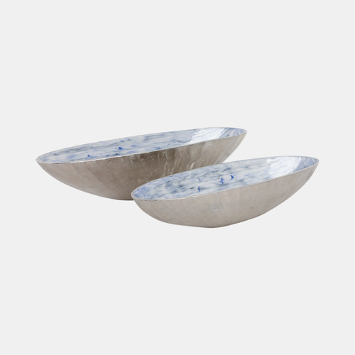 Sagebrook Home S/2 20/23" Oval Metal Bowl W/ Enamel Light Blu/sil Wishlist Create New