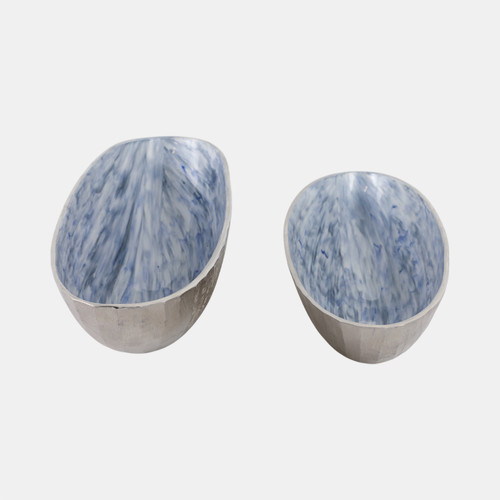 Sagebrook Home S/2 20/23" Oval Metal Bowl W/ Enamel Light Blu/sil Wishlist Create New