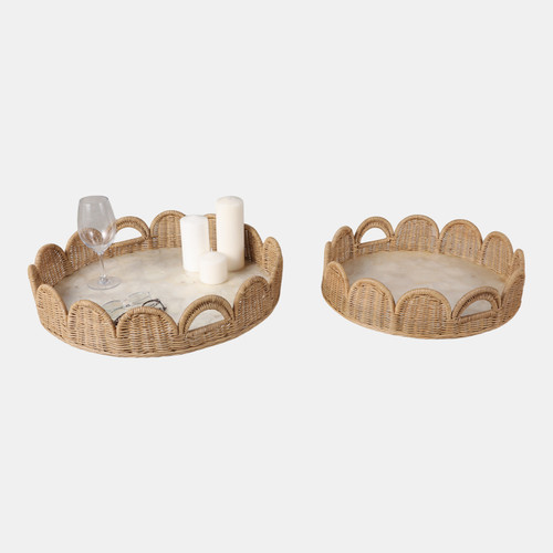 Sagebrook Home S/2 20/24" Capiz And Woven Scallop Tray Ivory/tan Wishlist Create New