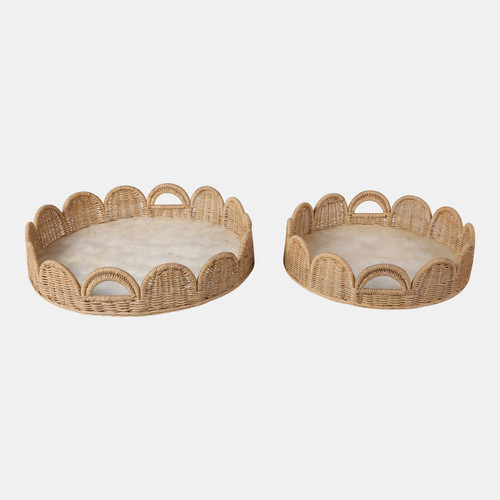sagebrook home S/2 20/24" Capiz And Woven Scallop Tray Ivory/tan Wishlist Create New