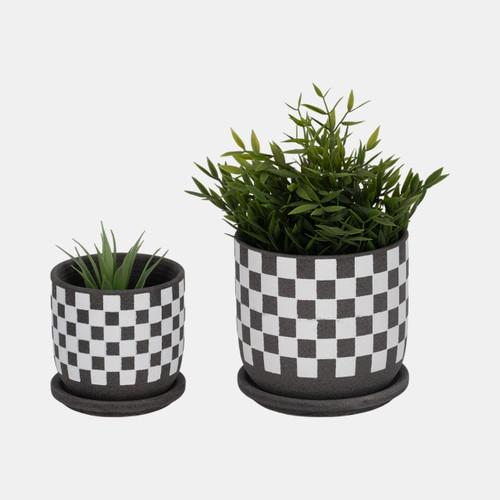 Sagebrook Home S/2 5/6" Checkerboard Saucer Planters Black/white Wishlist Create New