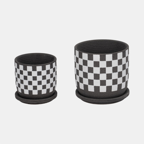 Sagebrook Home S/2 5/6" Checkerboard Saucer Planters Black/white Wishlist Create New