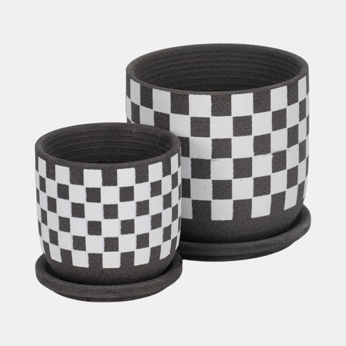 Sagebrook Home S/2 5/6" Checkerboard Saucer Planters Black/white Wishlist Create New