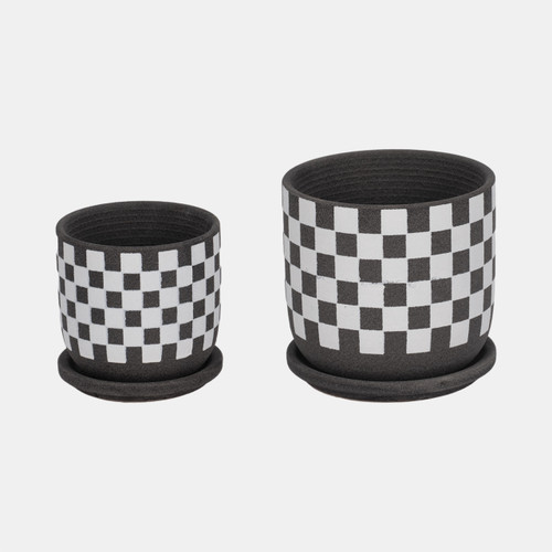 sagebrook home S/2 5/6" Checkerboard Saucer Planters Black/white Wishlist Create New