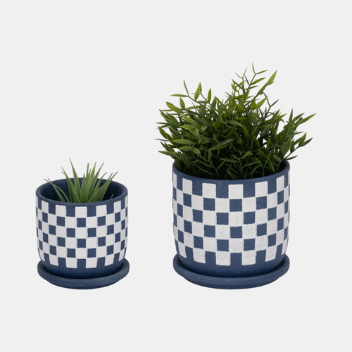 Sagebrook Home S/2 5/6" Checkerboard Saucer Planters Blue/white Wishlist Create New
