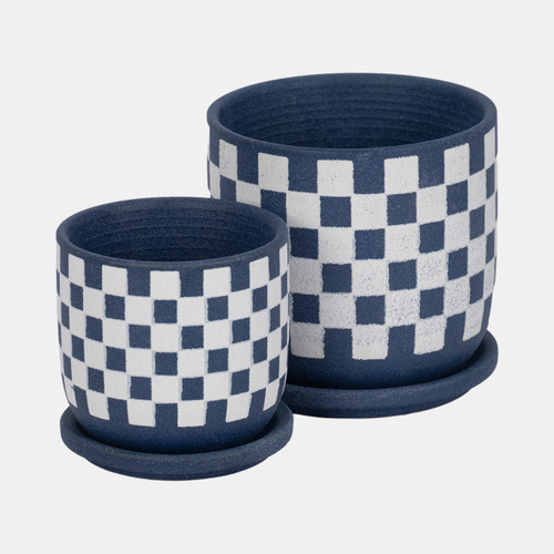 Sagebrook Home S/2 5/6" Checkerboard Saucer Planters Blue/white Wishlist Create New