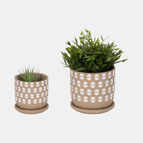 Sagebrook Home S/2 5/6" Hand Stamped Saucer Planters Tan/white Wishlist Create New