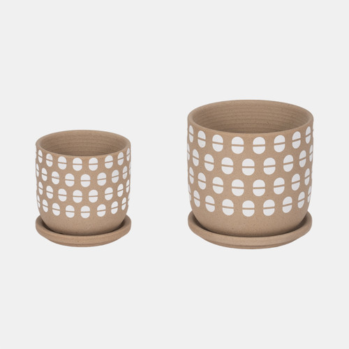 Sagebrook Home S/2 5/6" Hand Stamped Saucer Planters Tan/white Wishlist Create New