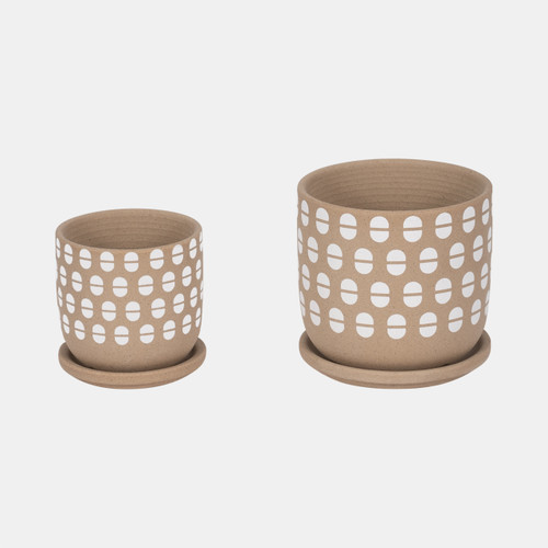 sagebrook home S/2 5/6" Hand Stamped Saucer Planters Tan/white Wishlist Create New