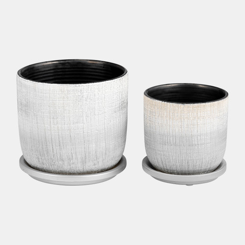 Sagebrook Home S/2 5/6" Textured Planter With Saucer Silver Wishlist Create New