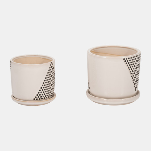 Sagebrook Home S/2 5/6" Triangle Dots Planter W/ Saucer White Wishlist Create New