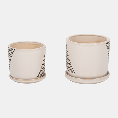 Sagebrook Home S/2 5/6" Triangle Dots Planter W/ Saucer White Wishlist Create New