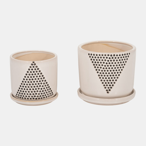 sagebrook home S/2 5/6" Triangle Dots Planter W/ Saucer White Wishlist Create New