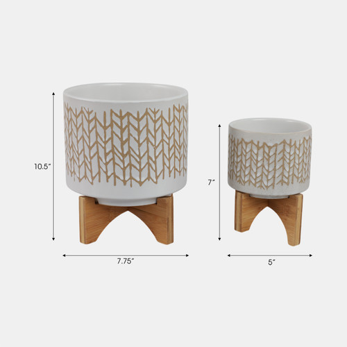 Sagebrook Home S/2 5/8" Chevron Planter W/ Wood Stand Beige Wishlist Create New