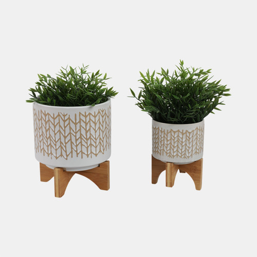 Sagebrook Home S/2 5/8" Chevron Planter W/ Wood Stand Beige Wishlist Create New