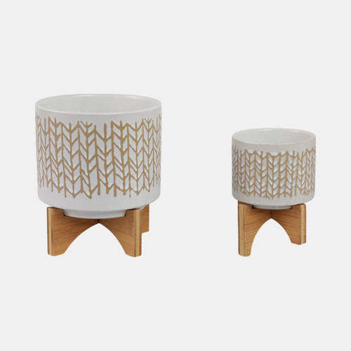 Sagebrook Home S/2 5/8" Chevron Planter W/ Wood Stand Beige Wishlist Create New