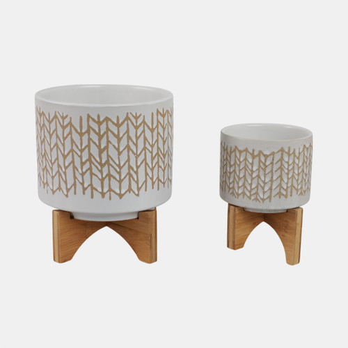 sagebrook home S/2 5/8" Chevron Planter W/ Wood Stand Beige Wishlist Create New