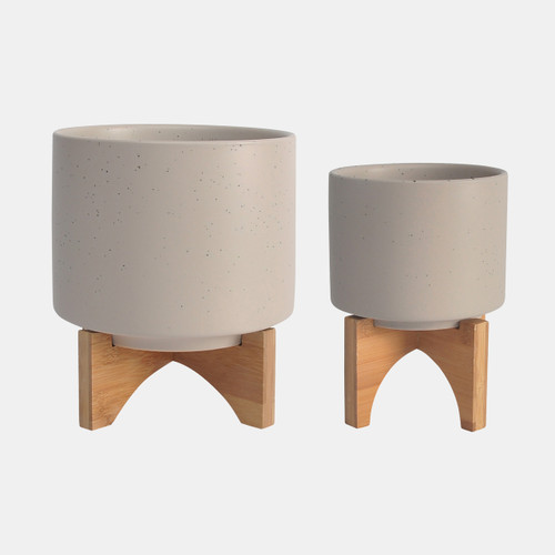 sagebrook home S/2 5/8" Planter W/ Wood Stand Matte Beige Wishlist Create New