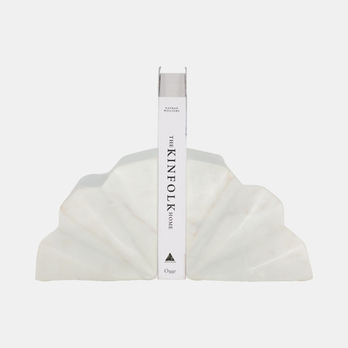 Sagebrook Home S/2 5" Semi Circle Fluted Marble Bookends White Wishlist Create New