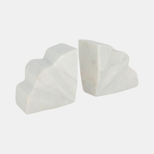 Sagebrook Home S/2 5" Semi Circle Fluted Marble Bookends White Wishlist Create New