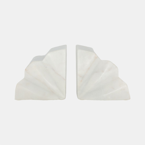 sagebrook home S/2 5" Semi Circle Fluted Marble Bookends White Wishlist Create New