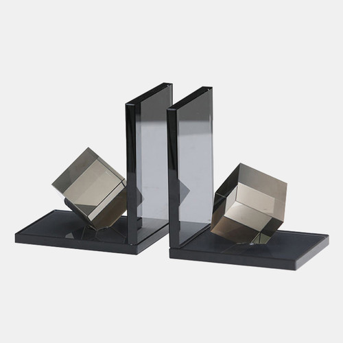 Sagebrook Home S/2 5x4" Crystal Cube Bookends Smoke Wishlist Create New