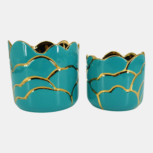 Sagebrook Home S/2 6/7" Clouds Planter Turq/gold Wishlist Create New