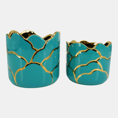 Sagebrook Home S/2 6/7" Clouds Planter Turq/gold Wishlist Create New