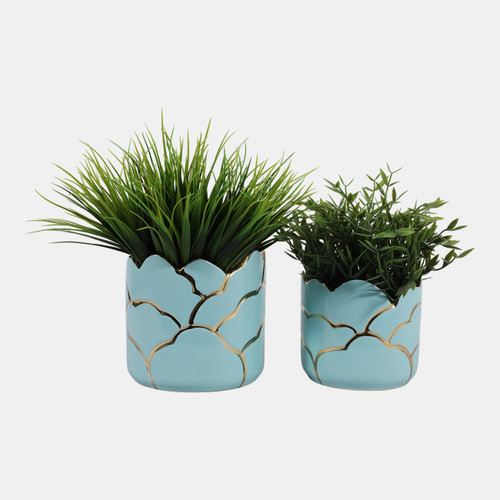 Sagebrook Home S/2 6/7" Clouds Planter Vase Light Turquoise/gold Wishlist Create New