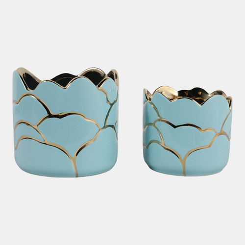 Sagebrook Home S/2 6/7" Clouds Planter Vase Light Turquoise/gold Wishlist Create New