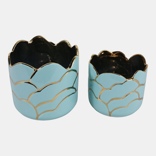 Sagebrook Home S/2 6/7" Clouds Planter Vase Light Turquoise/gold Wishlist Create New