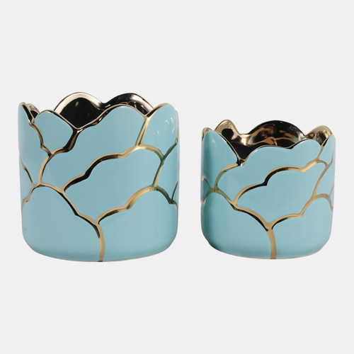 sagebrook home S/2 6/7" Clouds Planter vase Light Turquoise/gold Wishlist Create New