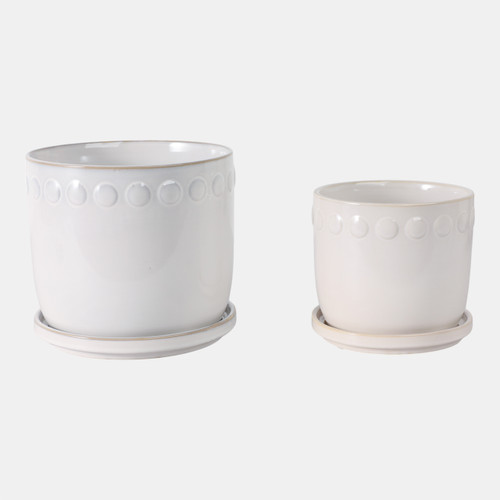 Sagebrook Home S/2 6/8" Bubble Trim Planter W/ Saucer White Wishlist Create New