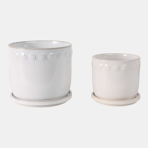 Sagebrook Home S/2 6/8" Bubble Trim Planter W/ Saucer White Wishlist Create New
