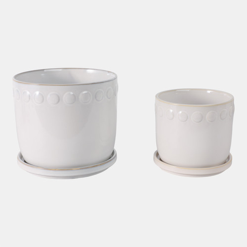 sagebrook home S/2 6/8" Bubble Trim Planter W/ Saucer White Wishlist Create New