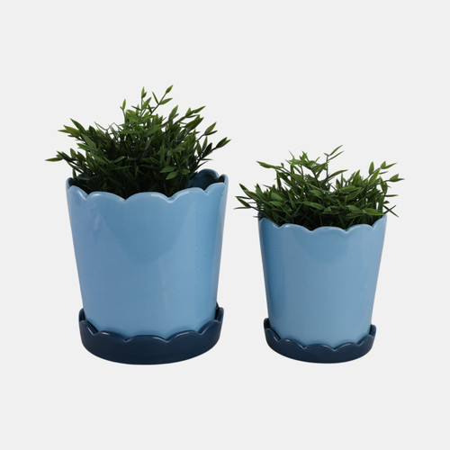 Sagebrook Home S/2 6/8" Color Block Scallop Edge Planters Blue Wishlist Create New