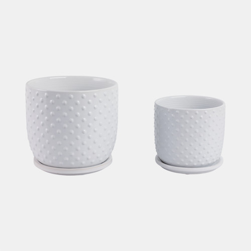 Sagebrook Home S/2 6/8" Dotted Planter W/ Saucer White Wishlist Create New
