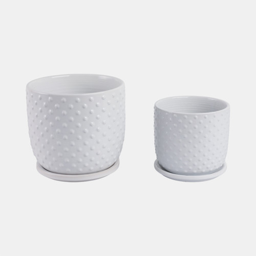 sagebrook home S/2 6/8" Dotted Planter W/ Saucer White Wishlist Create New