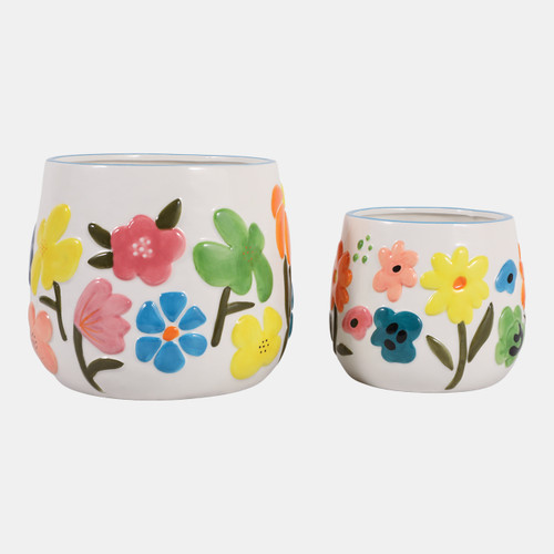 Sagebrook Home S/2 6/8" Floral Embossed Planters Multi Wishlist Create New