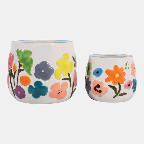 Sagebrook Home S/2 6/8" Floral Embossed Planters Multi Wishlist Create New