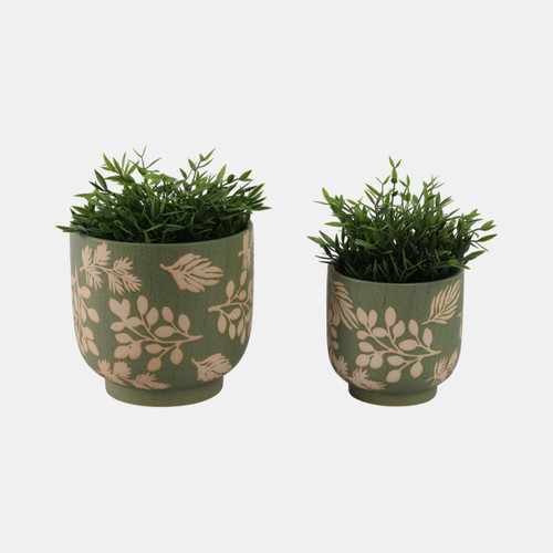 Sagebrook Home S/2 6/8" Hand Painted Leaves Planters Green/tan Wishlist Create New