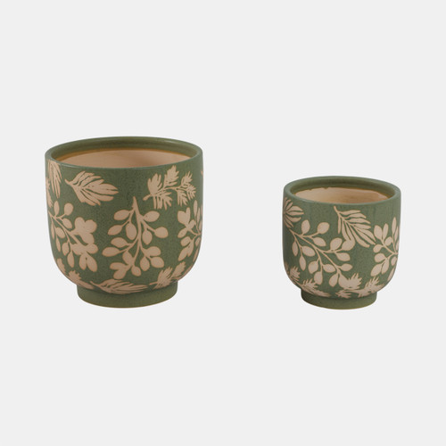 Sagebrook Home S/2 6/8" Hand Painted Leaves Planters Green/tan Wishlist Create New